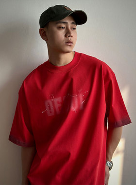 ALL IN 30美式直喷印花圆领纯棉短袖T恤男夏季重磅潮牌高街上衣