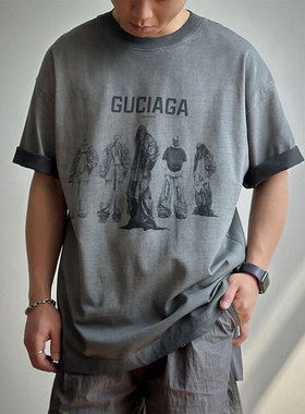 ALL IN 30美式风潮牌宽松短袖T恤男2025夏季工装机能风印花半袖