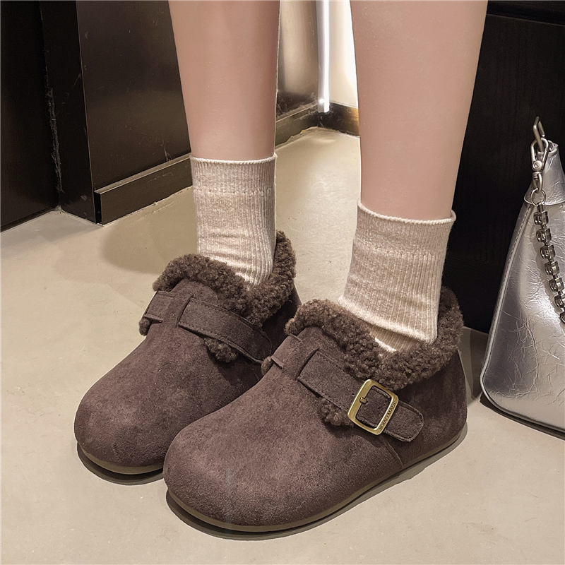 厚底内增高加绒勃肯鞋女2025新款冬季一脚蹬毛毛豆豆鞋保暖棉鞋子