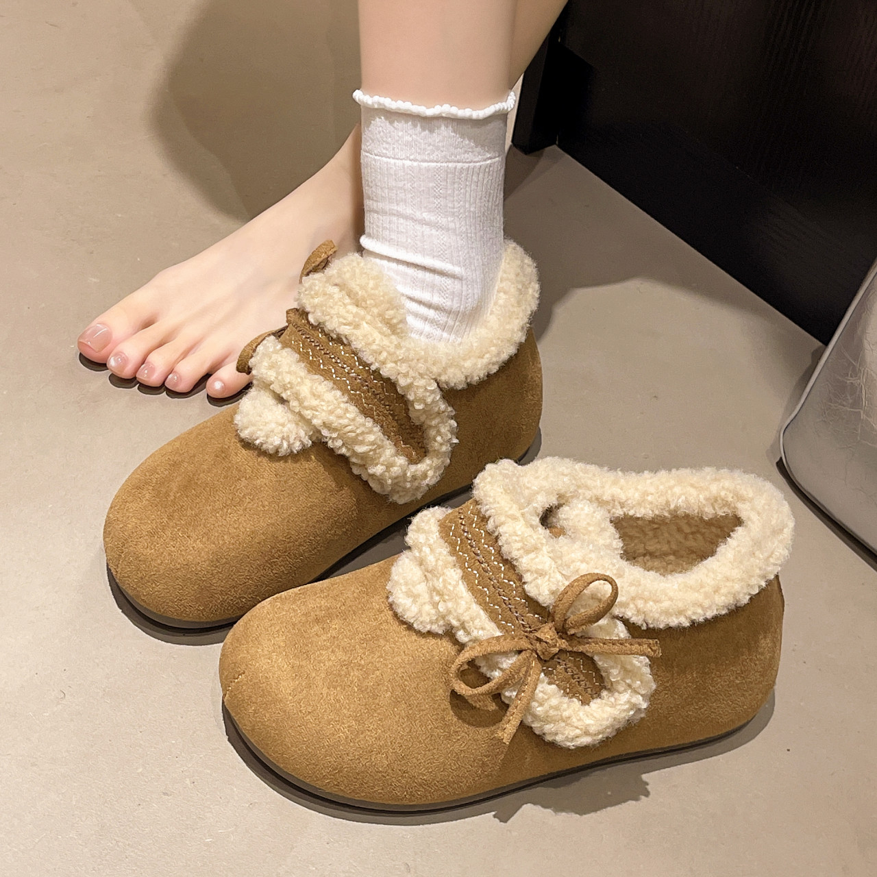 厚底加绒勃肯鞋女2025新款冬季内增高毛绒棉鞋加厚保暖毛毛雪地靴