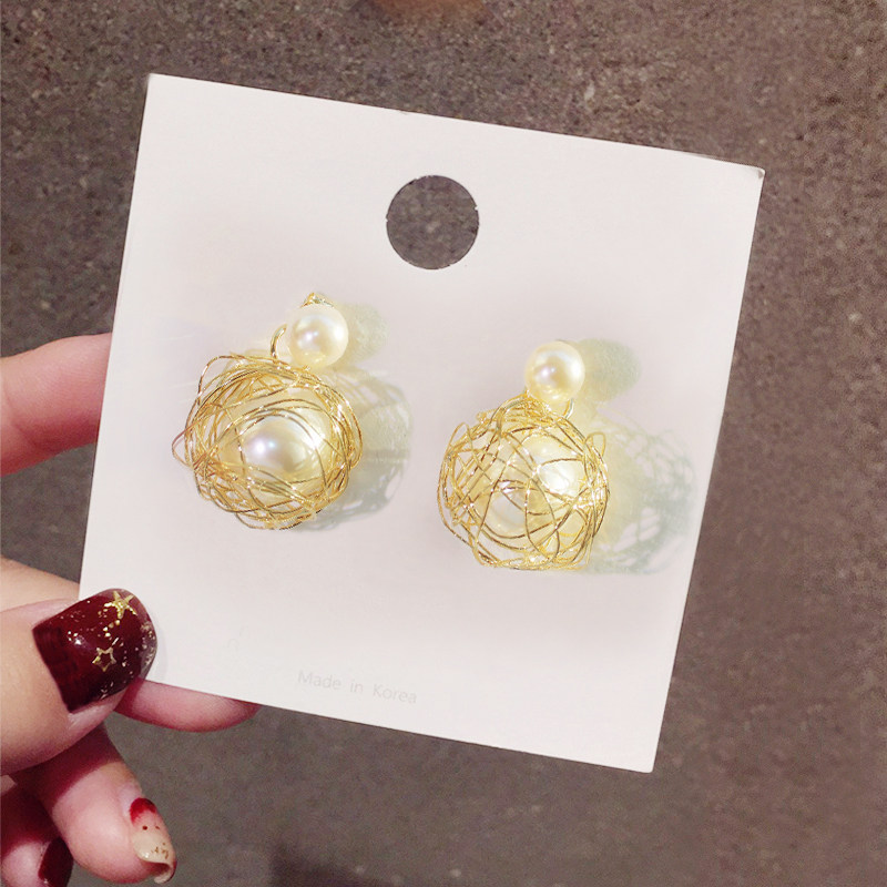 韩国东大门代购银针珍珠球球时尚简约气质百搭前后两用耳钉女式