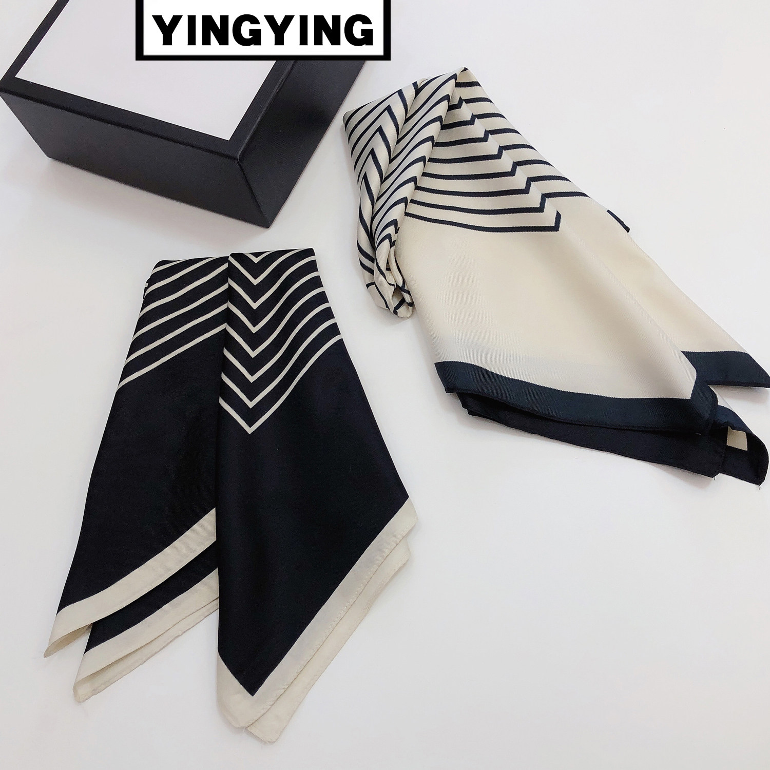 黑白条纹丝巾小方巾女百搭春秋职场时髦气质款韩国围巾秋冬包绑带