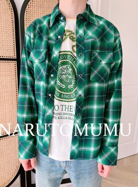 小姐姐全球购ED HARDY 水钻logo 蓝绿色格子 衬衫 男款 23冬Z035