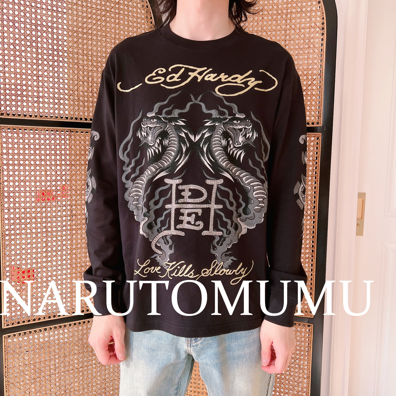 小姐姐全球购ED HARDY 水钻火焰蛇印花 长袖T恤 男款 25春02