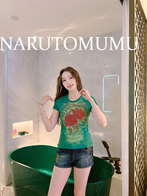小姐姐全球购ED HARDY 复古刺青花卉 水钻 T恤 女款 24夏Z045