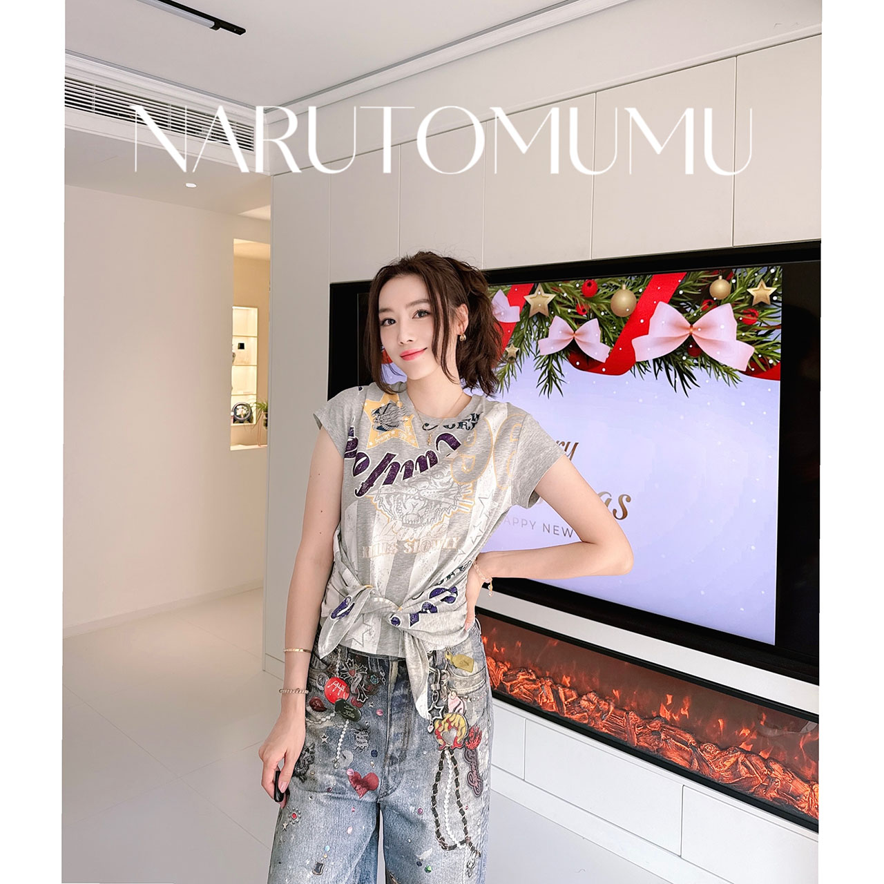 小姐姐全球购ED HARDY复古虎头印花 系带 短袖T恤 女款26春01