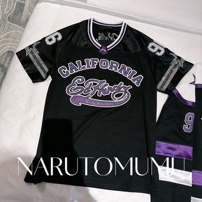 小姐姐全球购ED HARDY 超重工 满钻 字母 V领 短袖T恤 男款26春06