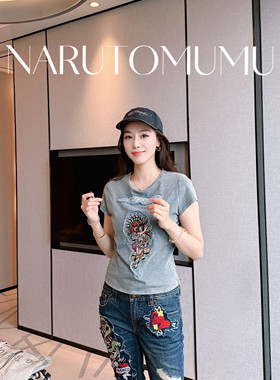 小姐姐全球购ED HARDY 水钻拼贴 露背 短袖T恤 女款 25秋Z06