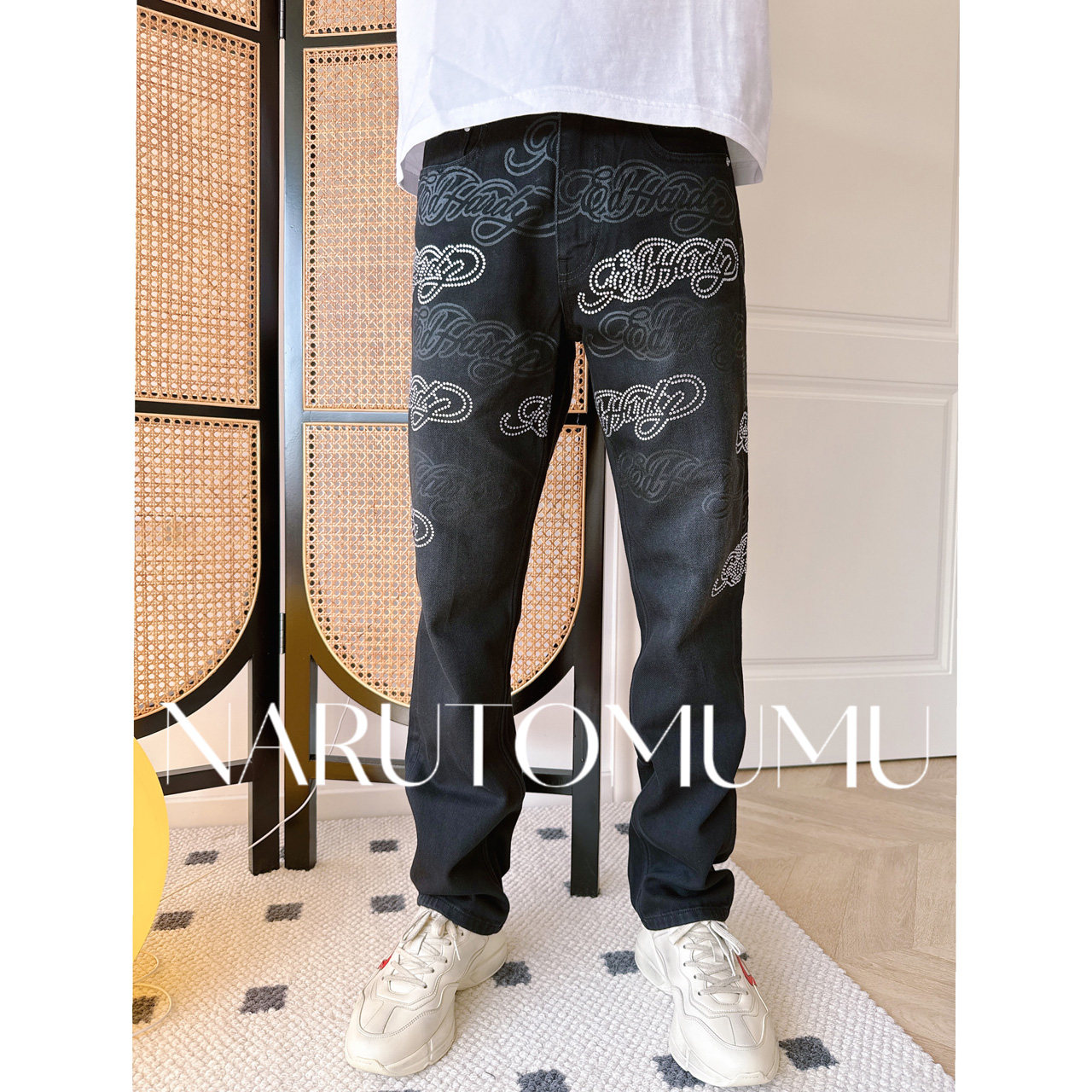 小姐姐全球购ED HARDY 水钻弹幕logo 印花 牛仔直筒裤 男款26春04图片
