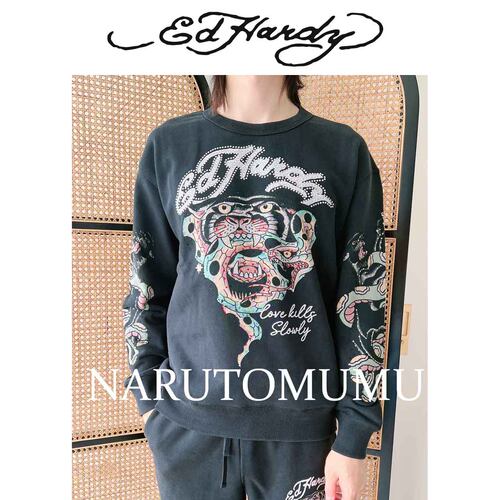 小姐姐全球购ED HARDY 猎豹眼镜蛇水钻印花 卫衣 男款24冬Z04