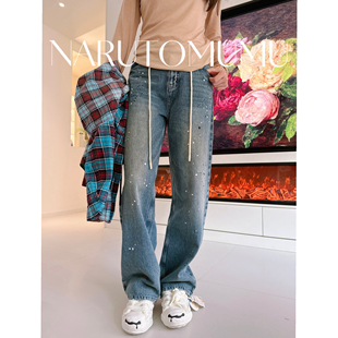 女款 小姐姐全球购ED 25秋05 牛仔阔腿裤 logo HARDY泼墨涂鸦 经典