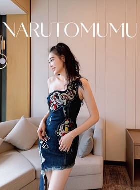 小姐姐全球购ED HARDY 水钻拼贴 单肩 牛仔 连衣裙 25秋