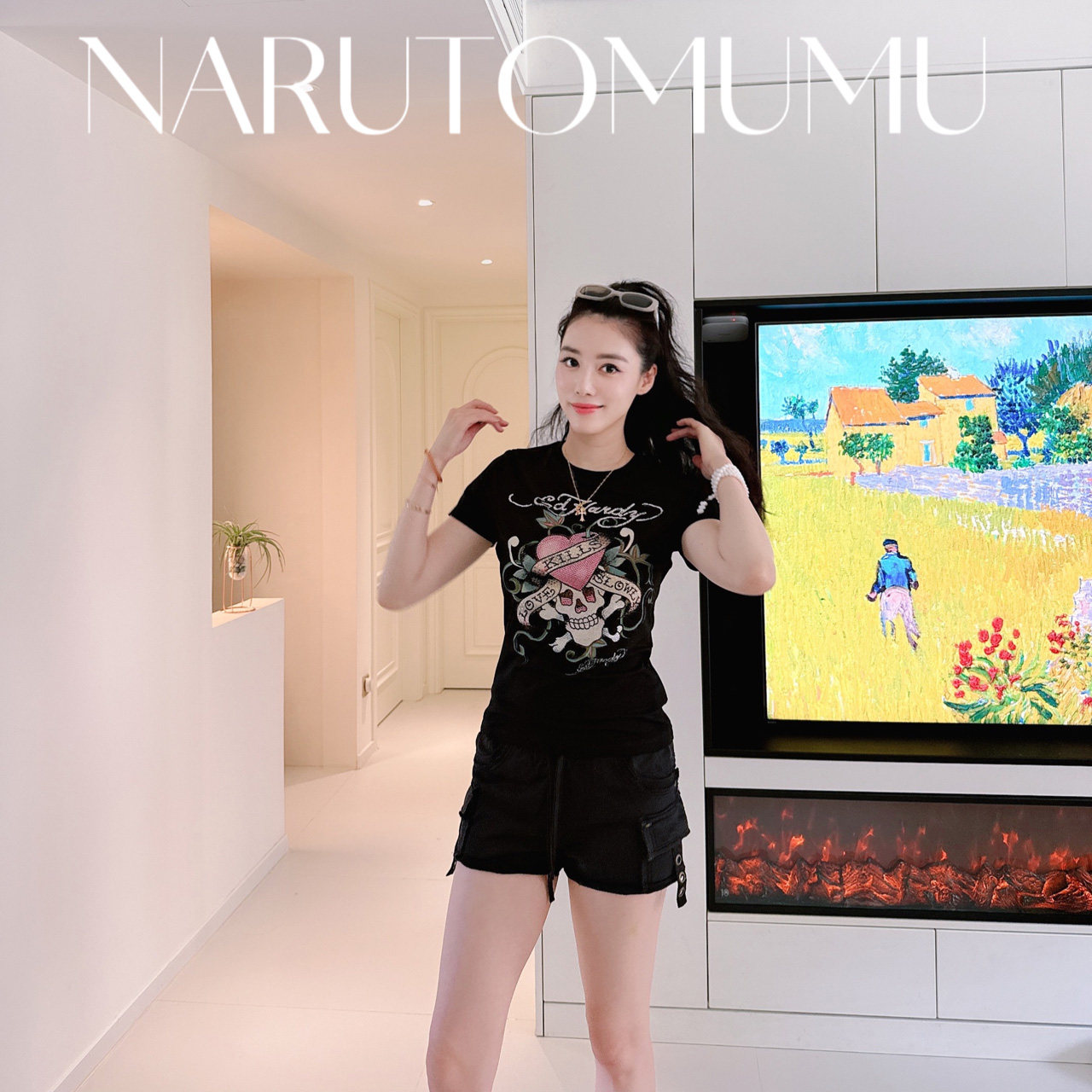 小姐姐全球购ED HARDY 水钻骷髅爱心刺青印花T恤 女款 25秋Z045