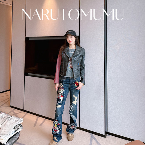 小姐姐全球购ED HARDY 复古涂鸦 撞色 皮衣夹克外套 女款 25冬