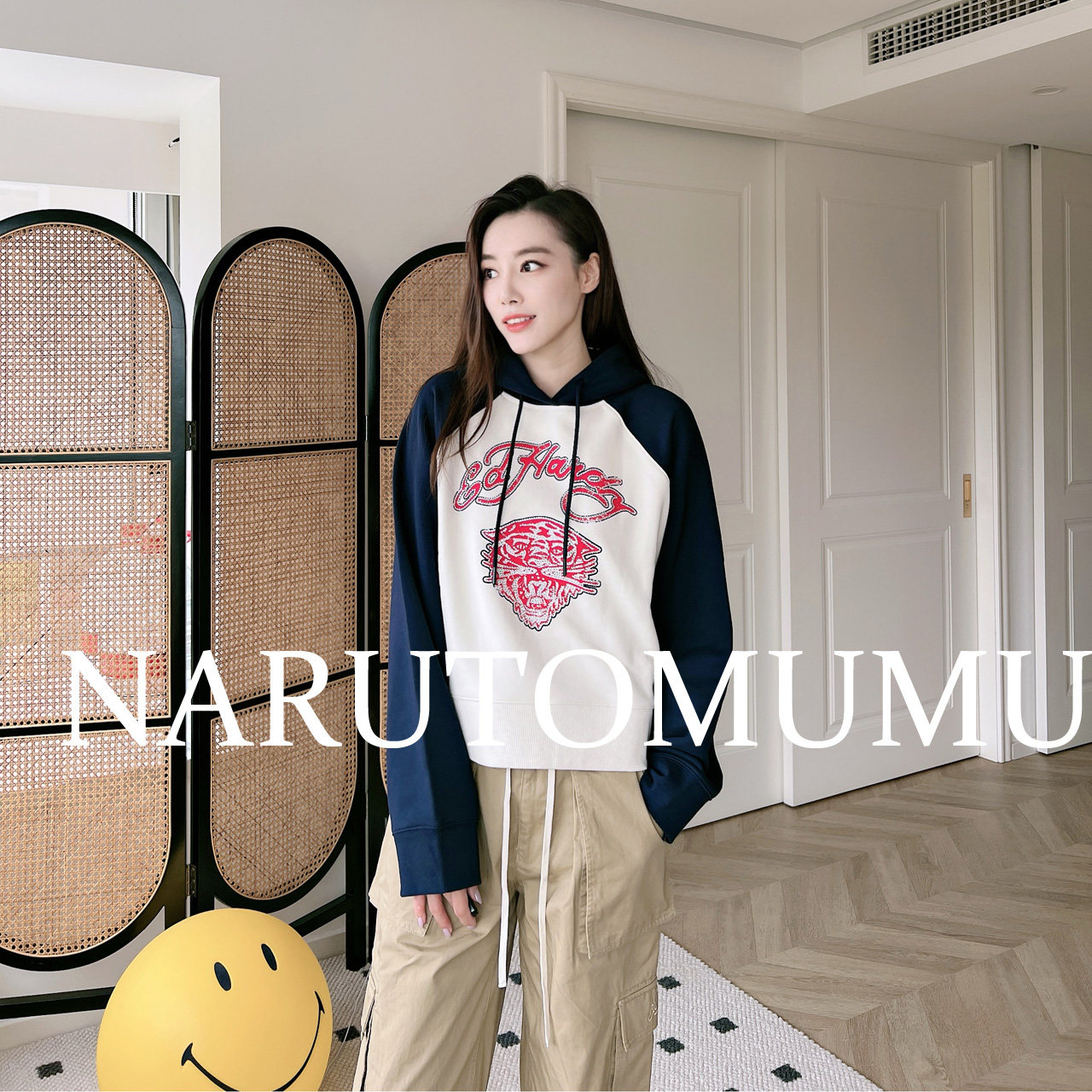 小姐姐全球购ED HARDY 复古水钻虎头 撞色帽衫 女款 25春Z045