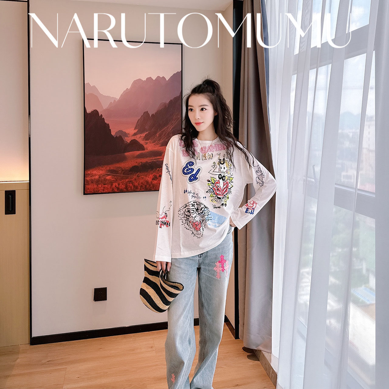 小姐姐全球购ED HARDY 泼墨涂鸦水钻 印花长袖T恤 女款 25秋Z045