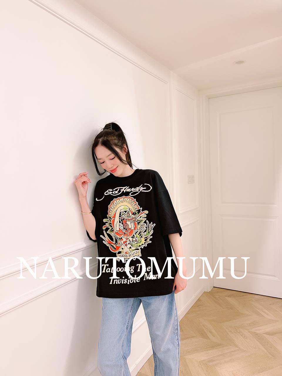 小姐姐全球购ED HARDY 大灰狼印花 宽松大T恤 男款 22春22