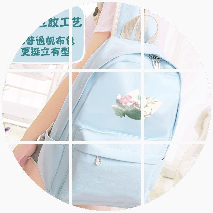 日本购HR书包女中学生帆布高中大学生中国风双肩包校园背包小清新