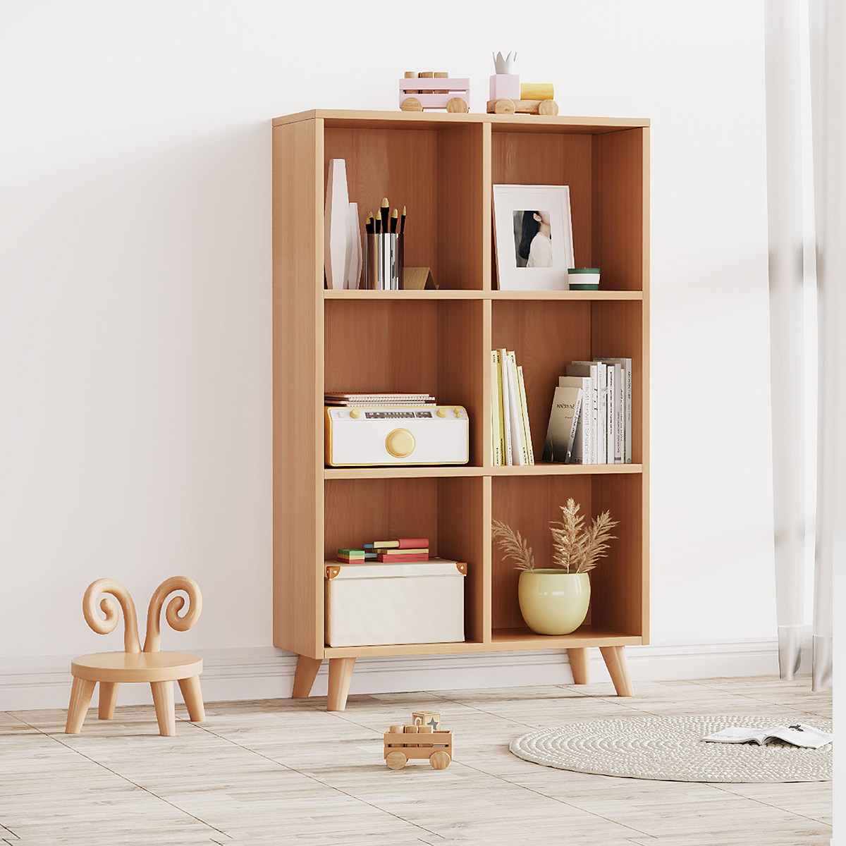 实木格子柜书架桌面单元格储物落地自由组合置物多格收纳儿童书柜