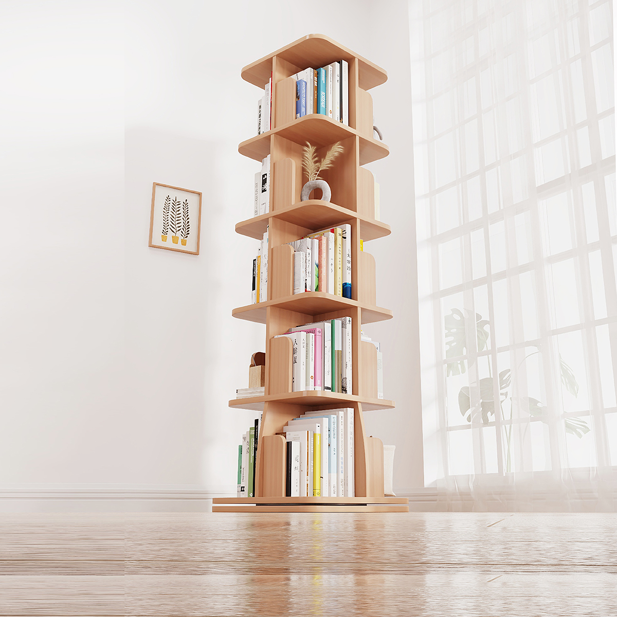 儿童实木旋转书架360度书柜落地家用简易绘本架收纳学生网红书柜