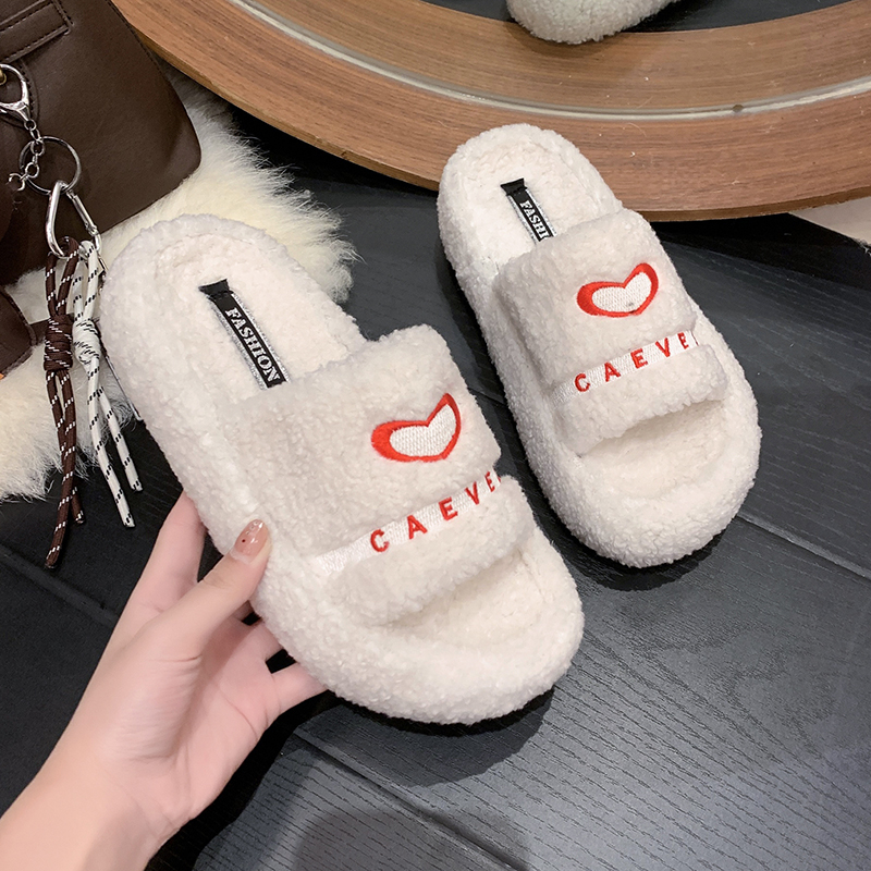 毛毛拖鞋女外穿2025秋冬新款韩版ins潮鞋毛茸茸黑色居家厚底拖鞋