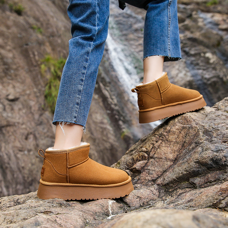 真皮户外雪地靴女款2025新款冬季加绒加厚保暖面包棉鞋厚底短靴子