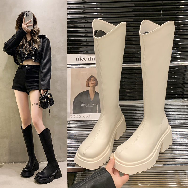 白色长筒靴女2025新款秋
