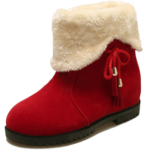 内增高雪地靴女款冬季女鞋子加绒加厚保暖东北棉鞋红色短筒靴子女