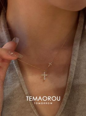 新款水灵灵超闪锆石十字项链设计感女款小众ins锁骨链高级感百搭