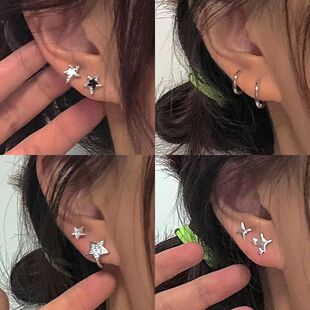RecoPan五角星合集」超闪设计感耳钉耳骨钉 复古叠戴高级感耳环