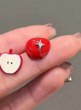 苹安!红色苹果无耳洞耳夹小众设计高级感甜美2025新款圣诞耳饰女