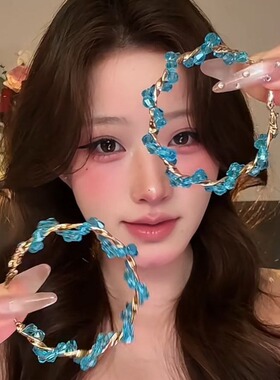 【爆款推荐】轻奢蓝色耳圈高级感扭纹大耳环 小众百搭耳饰