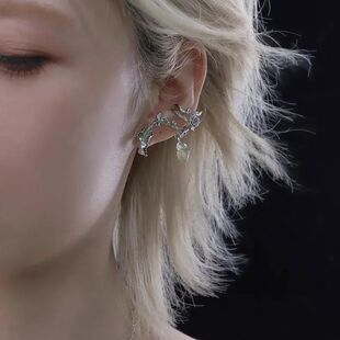 枝蔓攀生系列无耳洞耳夹小众高级感森系绿色叶子耳环气质冷淡耳饰