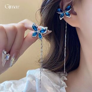 超仙精灵蝴蝶流苏耳夹2024新款 无耳洞耳骨夹设计冷淡风高级感耳饰