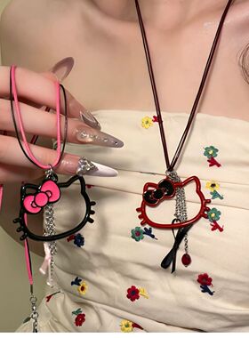 甜美少女心夏日镂空kitty猫项链女甜酷百搭长款吊坠锁骨链配饰品