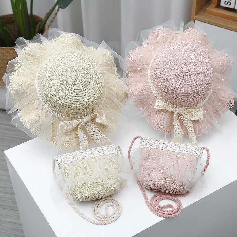 超仙儿童草帽女童女宝亲子母女大檐遮阳帽草编透气防晒帽女孩度假