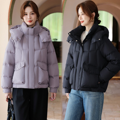 2025新款中老年女装鹅绒连帽羽绒服女士连帽妈妈冬装短款时尚外套