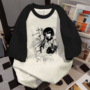 女童日系超好看漂亮纯棉短袖T恤夏季中大儿童女孩插肩拼色上衣服
