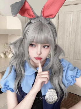 假发女Lolita银灰色长卷发自然