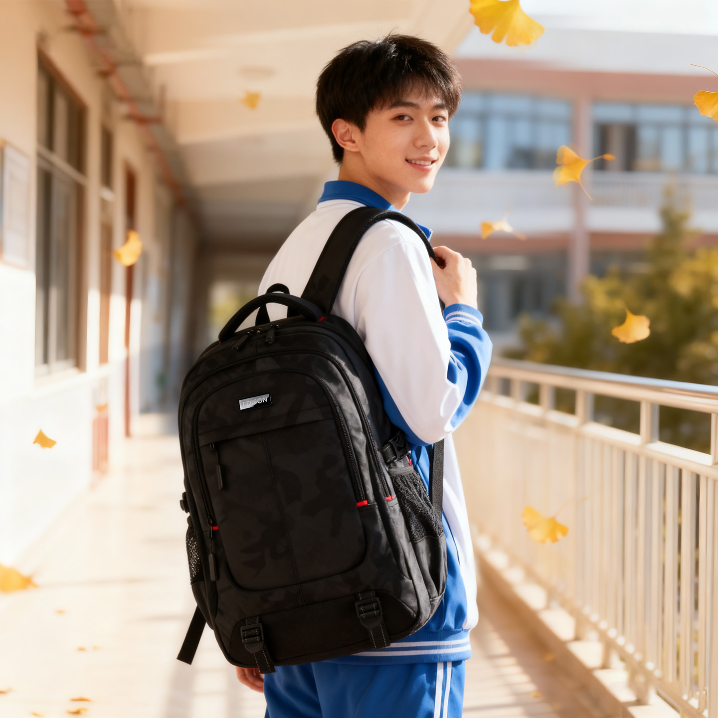 爱迪生高中生护脊书包初中大学生大容量防泼水双肩包旅行电脑背包