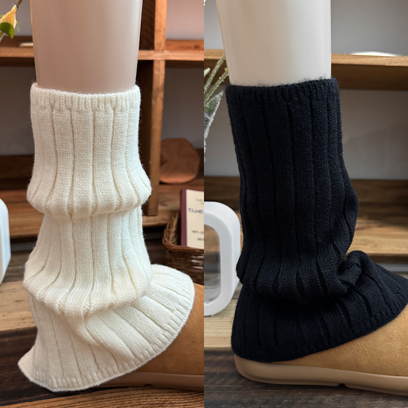 30CM深灰色羊毛袜套女秋冬季加绒jk针织腿套y2k堆堆袜搭配雪地靴