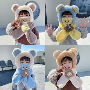 东北哈尔滨雪乡旅游儿童冬季帽子围巾一体女童毛绒帽防风防寒护耳