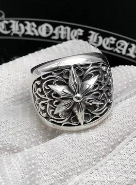 尅罗伈潮CH复古Fashion 个性宽版六芒星泰银戒指男款霸气欧