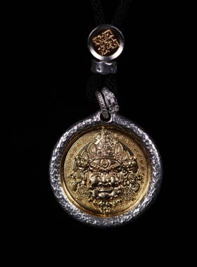 【黄财财大号35克】十面面古法贴金999足银项链手工文玩藏式纯银