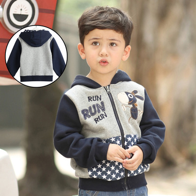 男童薄绒连帽春秋纯棉运动卫衣