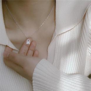 仙女空气飘动方形钻石小锁项炼电镀S925纯银锁炼简单优雅利基可访