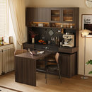 复古岛台餐边柜餐桌一体组合客厅咖啡机展示柜厨房收纳储物柜吧台