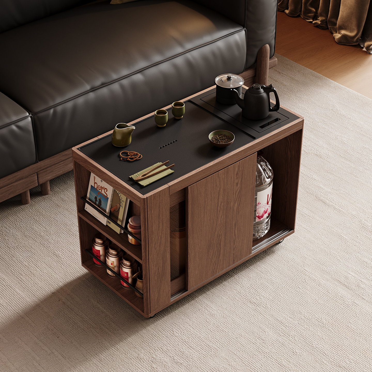 中式复古风可移动茶桌茶台