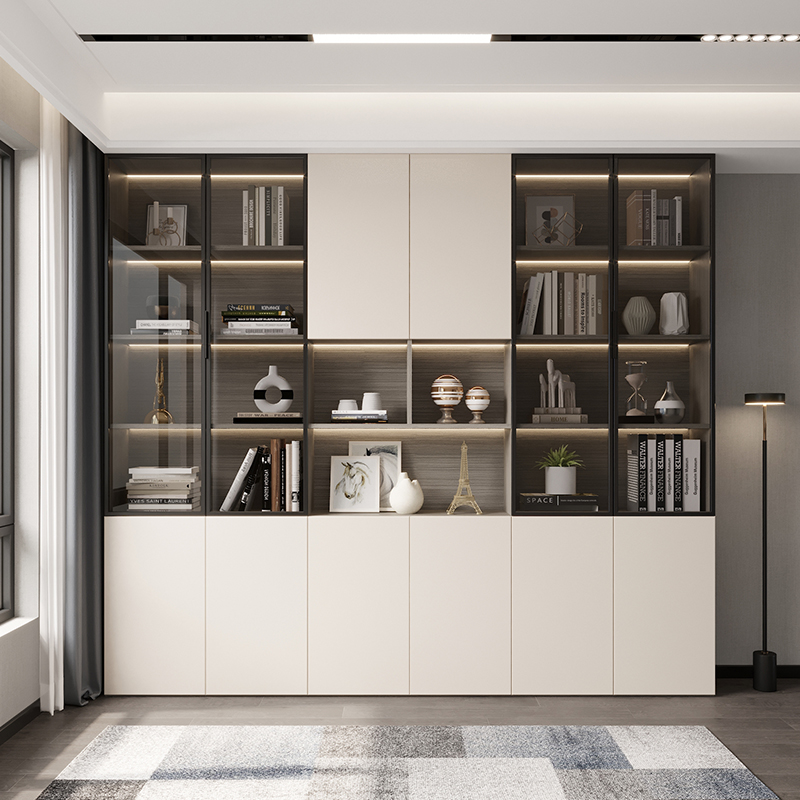 现代简约家用书架玻璃门置物架组合书柜轻奢书房展示柜收纳储物柜