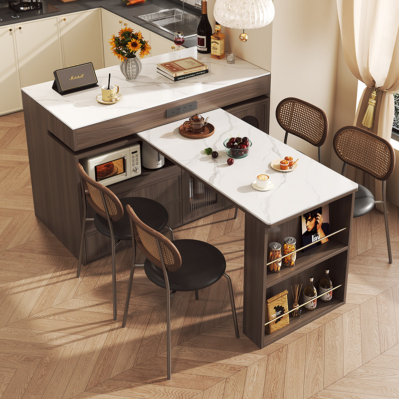 中古风客厅靠墙隔断柜餐厅多功能岩板餐边柜一体旋转岛台伸缩餐桌,住宅家具,岛台餐桌,淘宝优惠券,粉丝福利购,淘宝优惠卷
